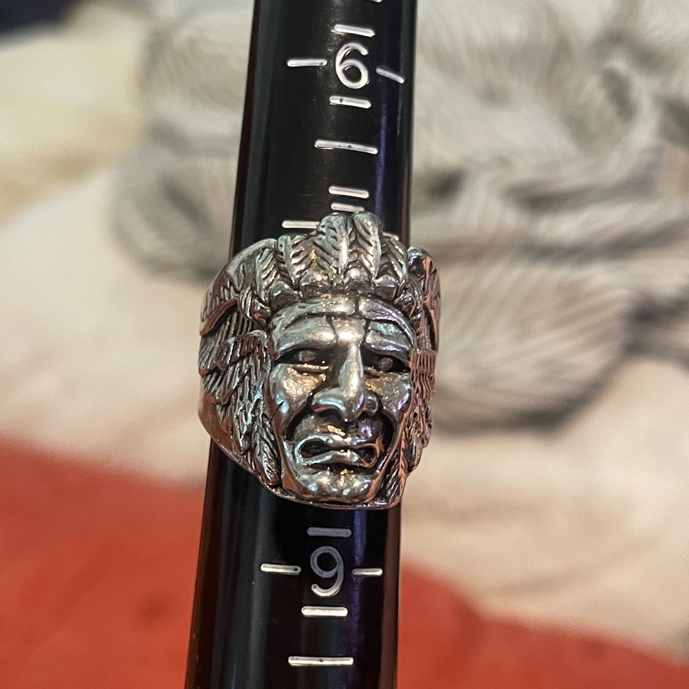 Silver Native American Chief Ring - image 6